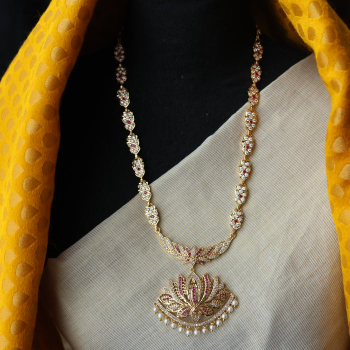 Heritage gold plated ruby white stone short padakam necklace HP353