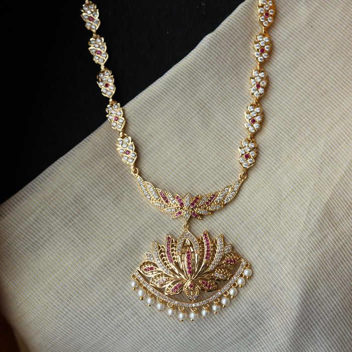 Heritage gold plated ruby white stone short padakam necklace HP353