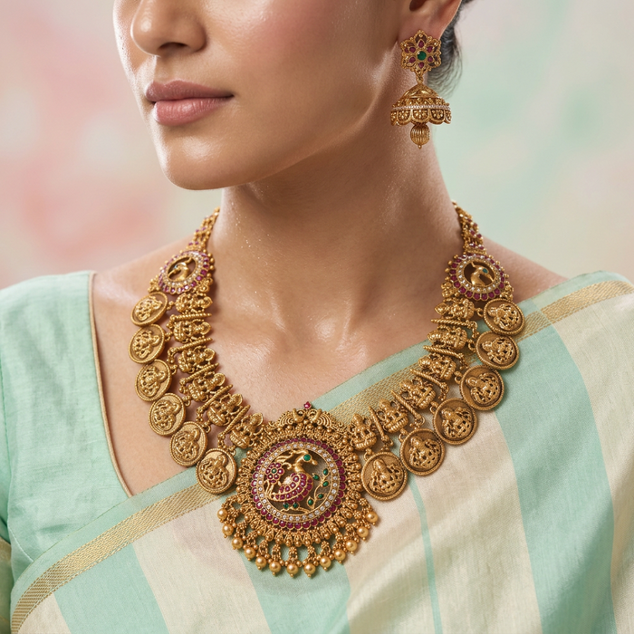 Antique temple short necklace with earrings SS11057