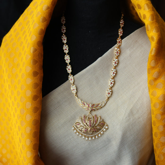 Heritage gold plated ruby white stone short padakam necklace HP353