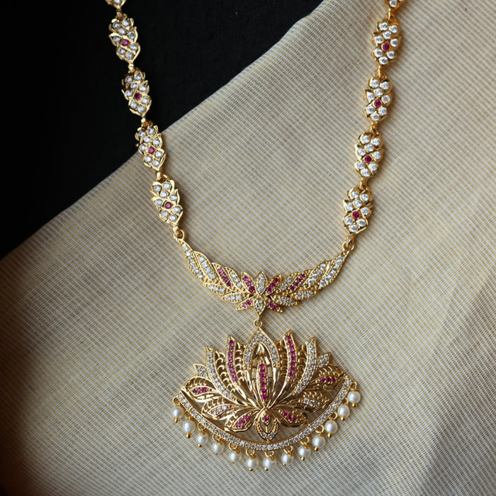 Heritage gold plated ruby white stone short padakam necklace HP353