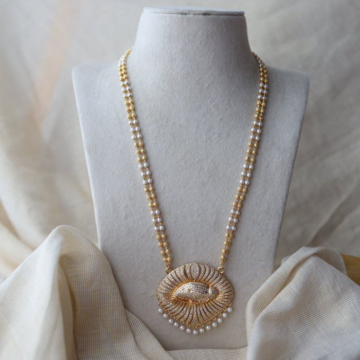 Heritage gold plated ruby white stone padakam long necklace HP8023