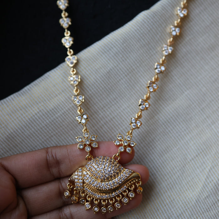 Heritage gold plated white stone short padakam necklace HP3221