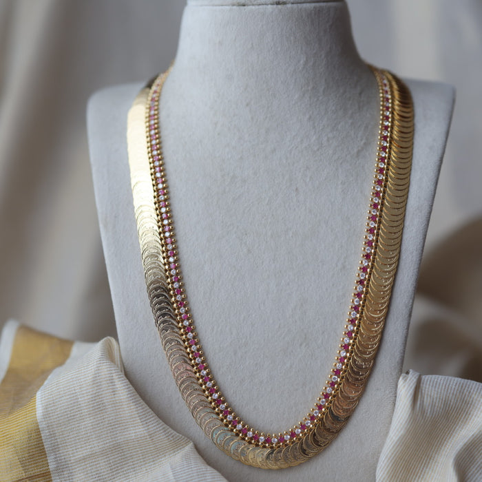 Heritage gold plated ruby white stone coin long necklace HL9211