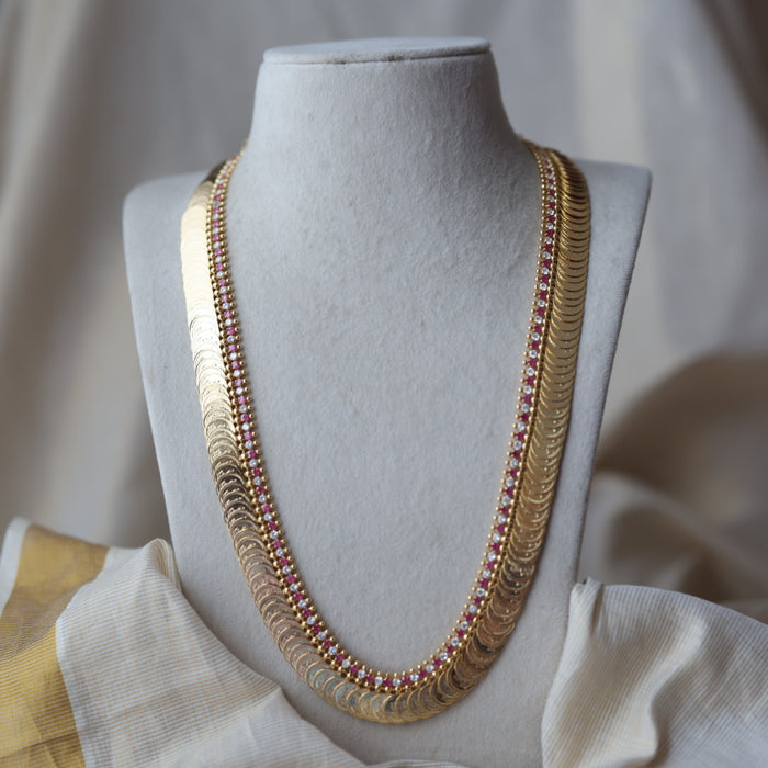 Heritage gold plated ruby white stone coin long necklace HL9211