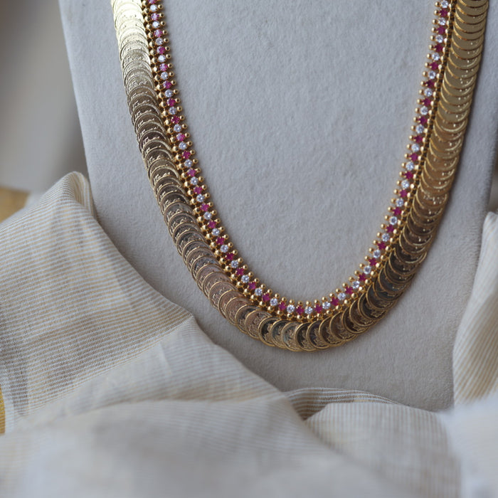 Heritage gold plated ruby white stone coin long necklace HL9211