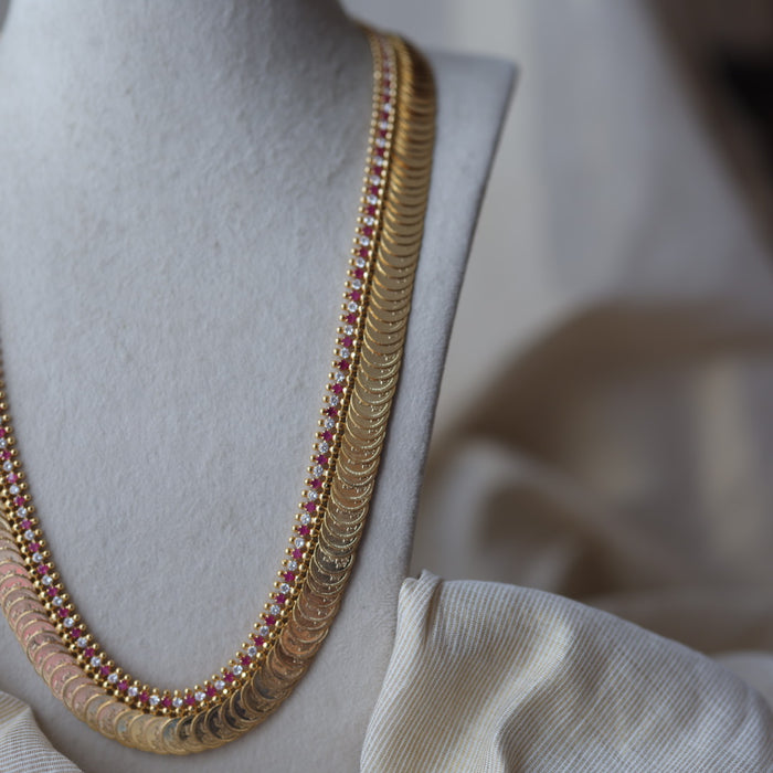 Heritage gold plated ruby white stone coin long necklace HL9211
