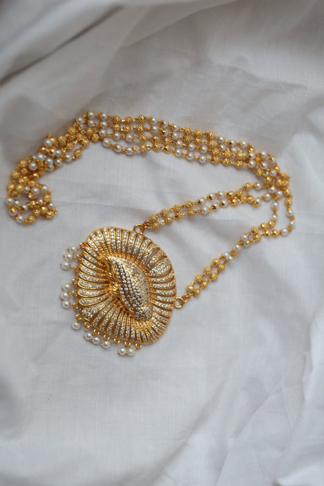 Heritage gold plated ruby white stone padakam long necklace HP8023