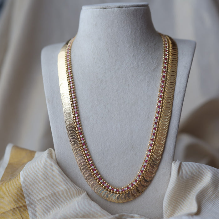 Heritage gold plated ruby white stone coin long necklace HL9211