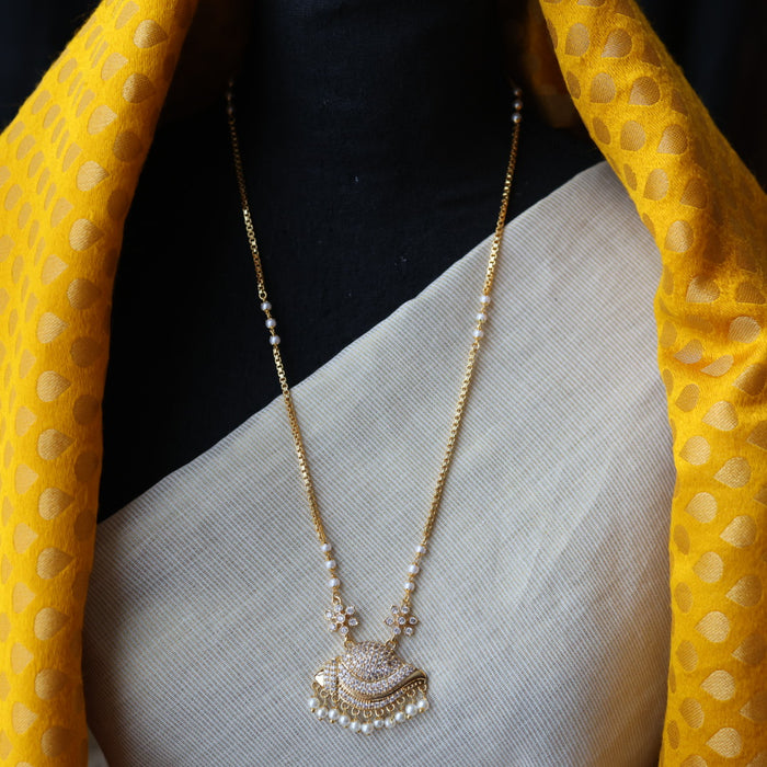 Heritage gold plated white stone long padakam necklace HP2339