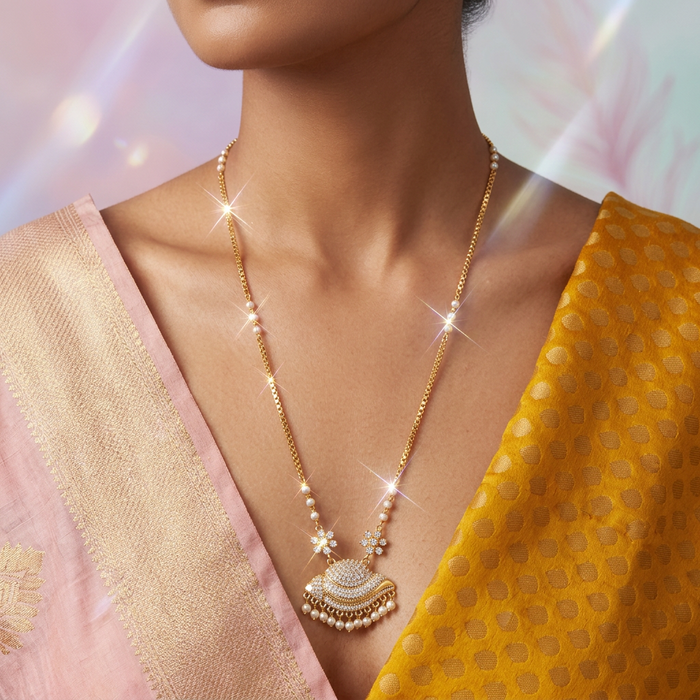 Heritage gold plated white stone long padakam necklace HP2339
