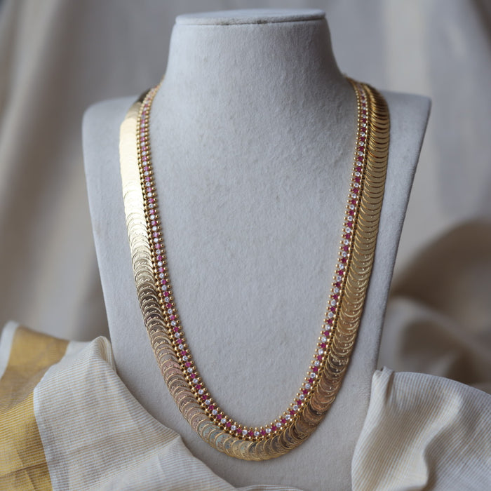 Heritage gold plated ruby white stone coin long necklace HL9211