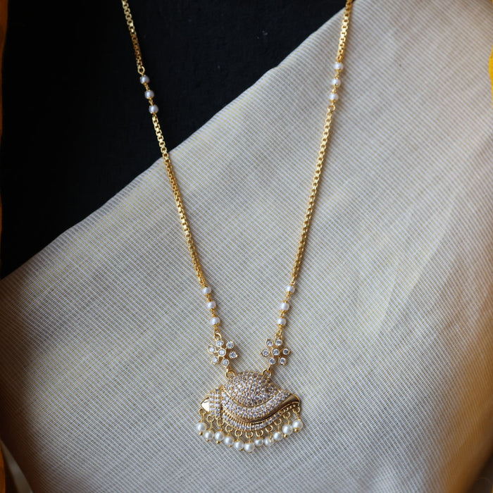 Heritage gold plated white stone long padakam necklace HP2339