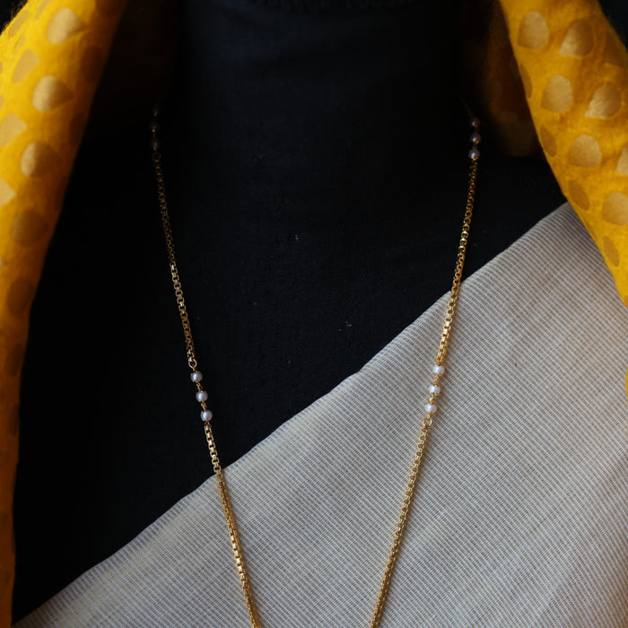 Heritage gold plated white stone long padakam necklace HP2339