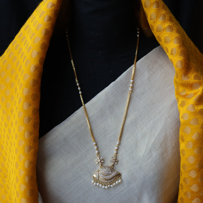 Heritage gold plated white stone long padakam necklace HP2339