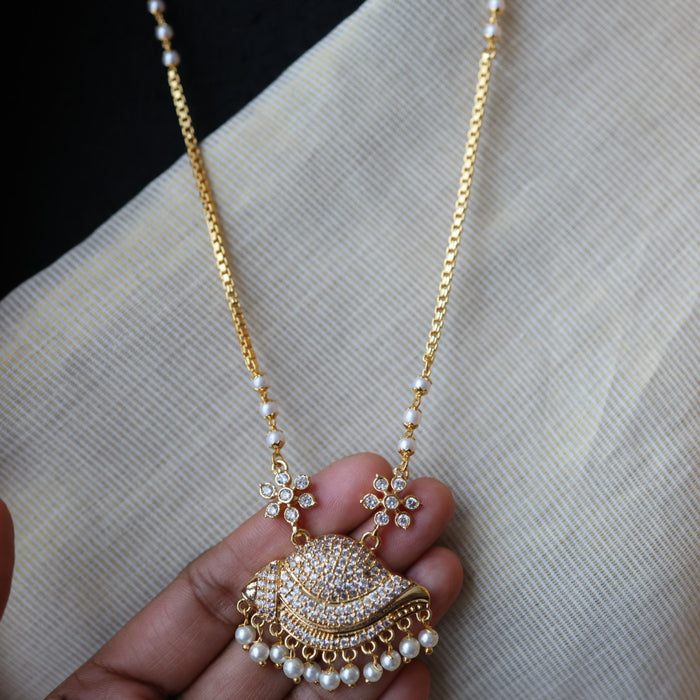 Heritage gold plated white stone long padakam necklace HP2339