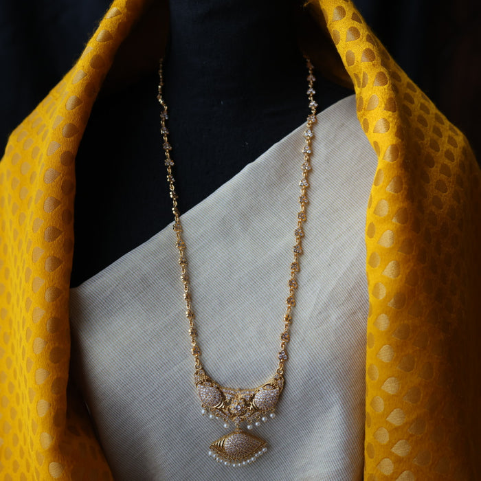 Heritage gold plated white stone long padakam necklace HP3678