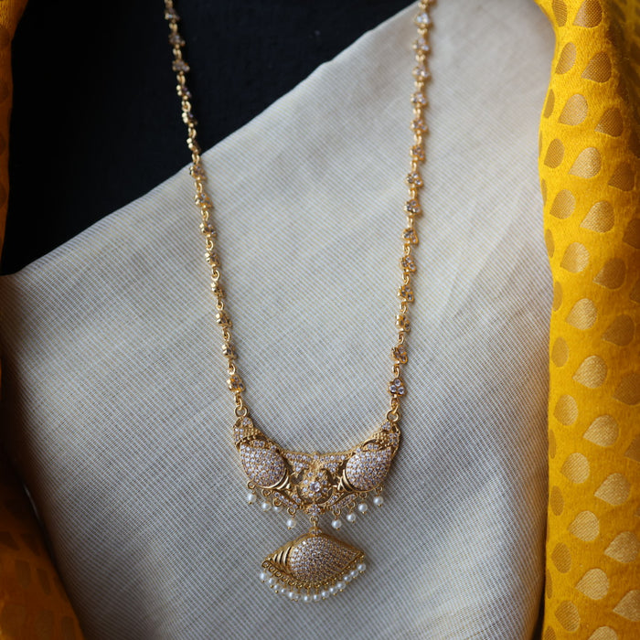 Heritage gold plated white stone long padakam necklace HP3678