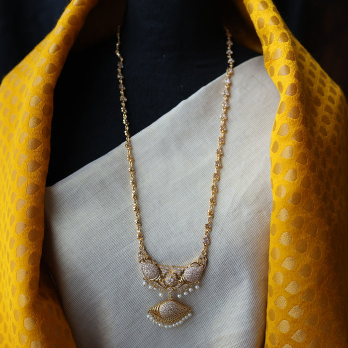 Heritage gold plated white stone long padakam necklace HP3678