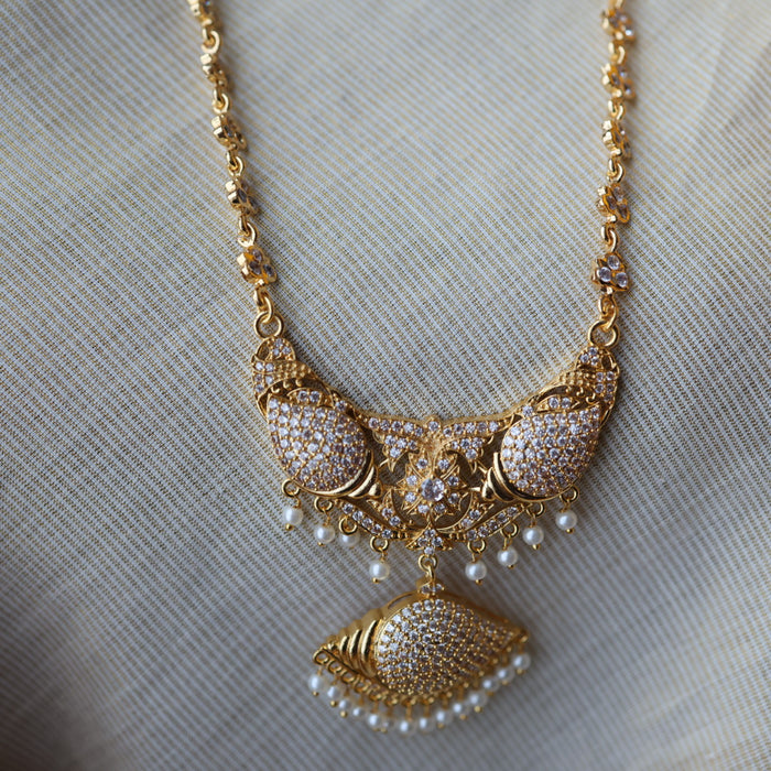 Heritage gold plated white stone long padakam necklace HP3678