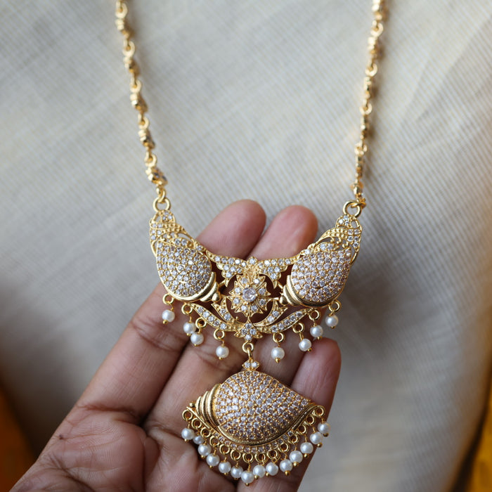 Heritage gold plated white stone long padakam necklace HP3678