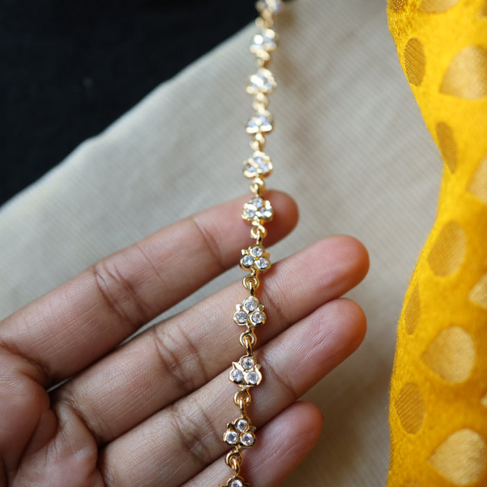Heritage gold plated white stone long padakam necklace HP3678