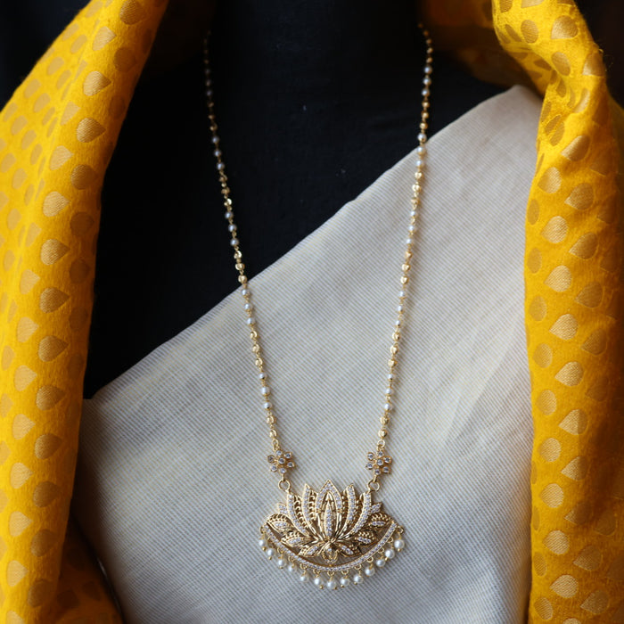 Heritage gold plated white stone long padakam necklace HP5643