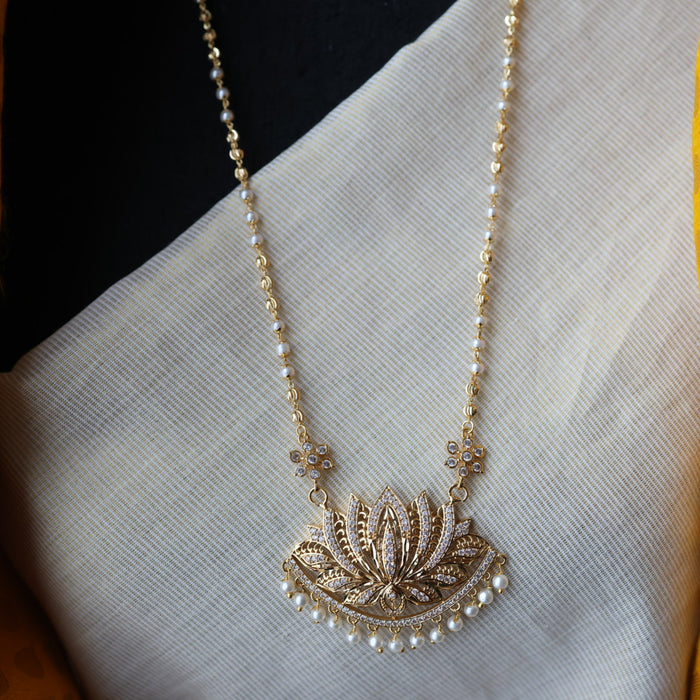 Heritage gold plated white stone long padakam necklace HP5643