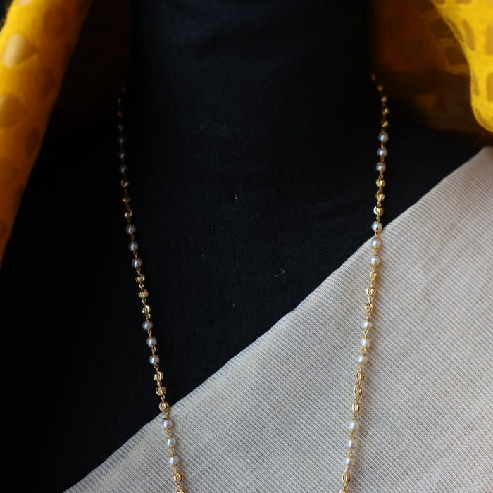 Heritage gold plated white stone long padakam necklace HP5643