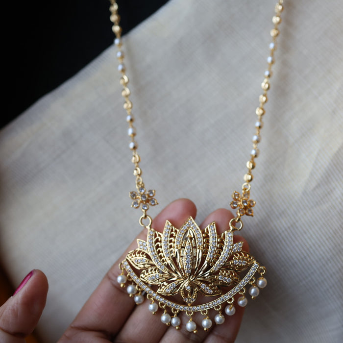 Heritage gold plated white stone long padakam necklace HP5643