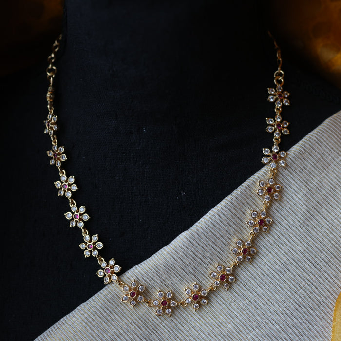 Heritage gold plated ruby white stone short necklace H1543