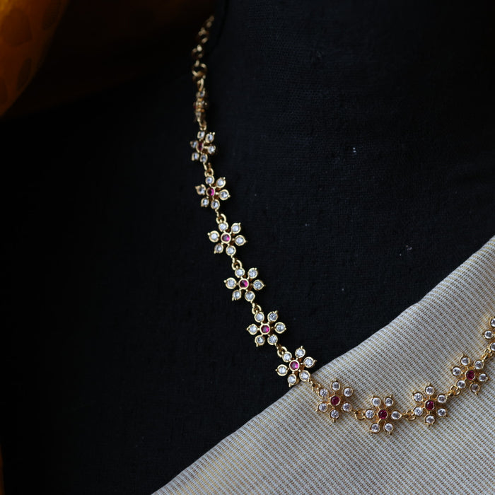 Heritage gold plated ruby white stone short necklace H1543