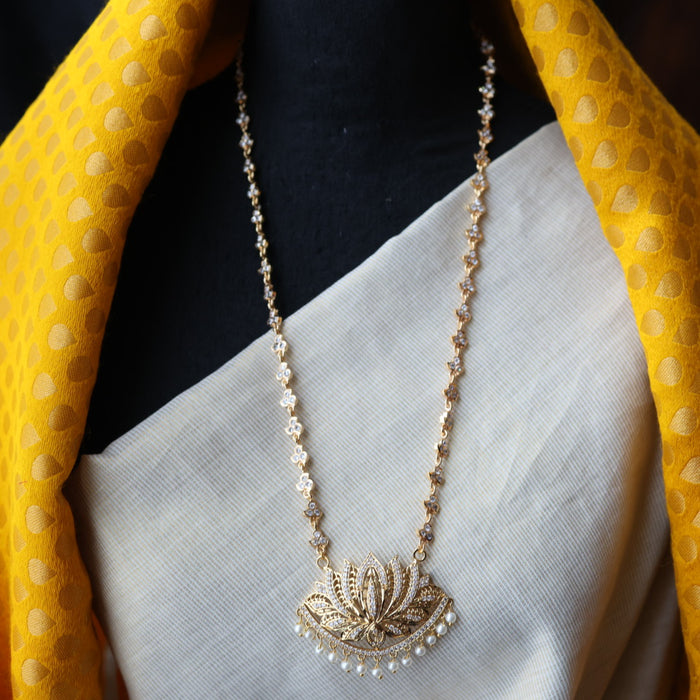Heritage gold plated white stone long padakam necklace HP1466