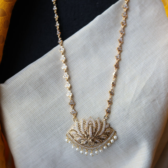 Heritage gold plated white stone long padakam necklace HP1466