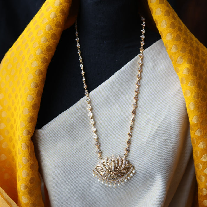 Heritage gold plated white stone long padakam necklace HP1466