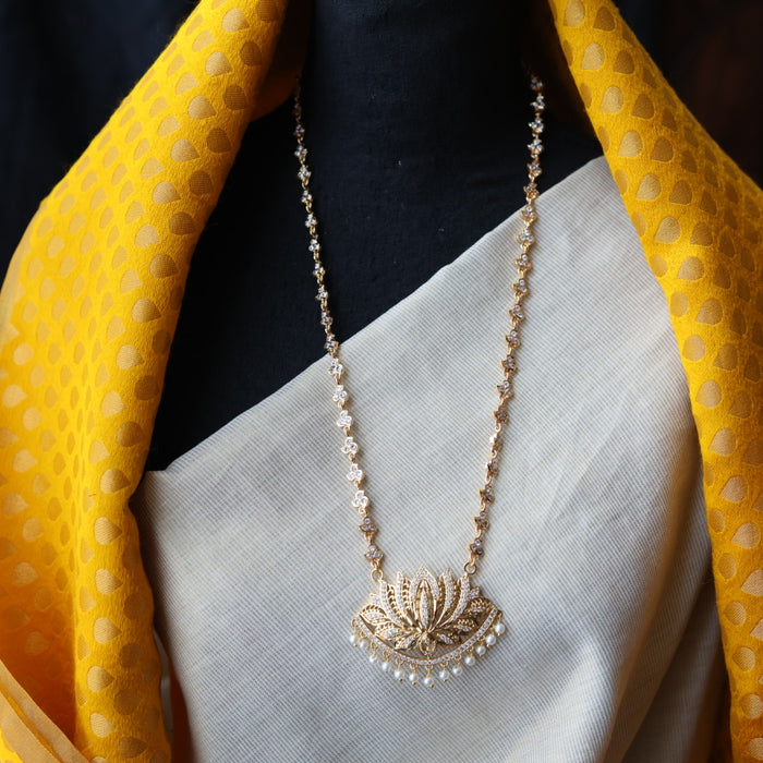 Heritage gold plated white stone long padakam necklace HP1466