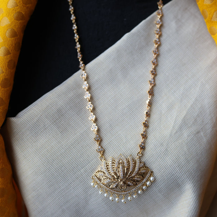 Heritage gold plated white stone long padakam necklace HP1466
