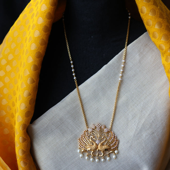 Heritage gold plated white stone long padakam necklace HP5654