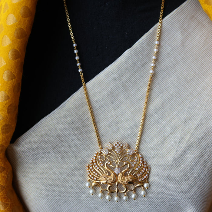 Heritage gold plated white stone long padakam necklace HP5654