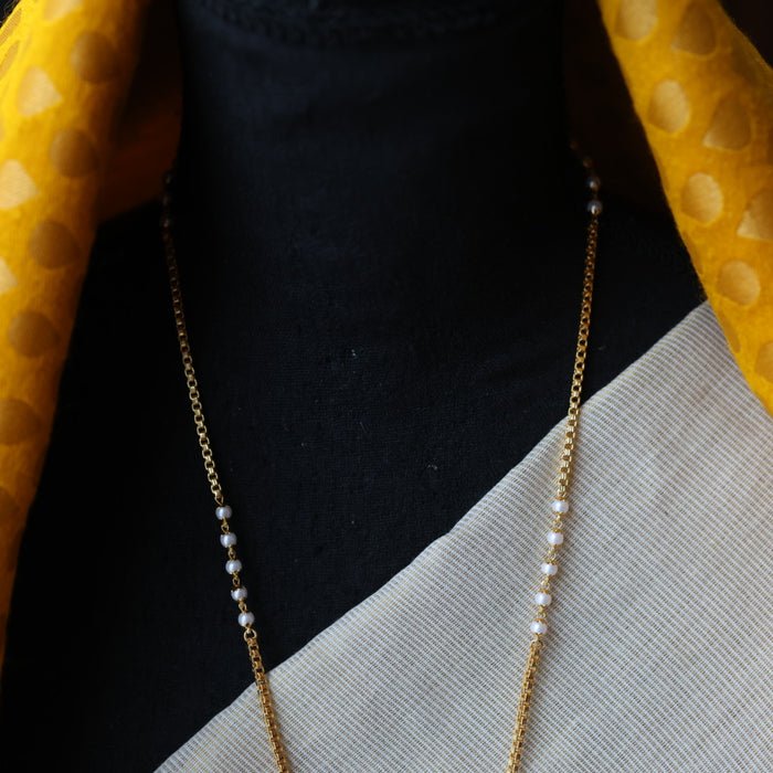 Heritage gold plated white stone long padakam necklace HP5654