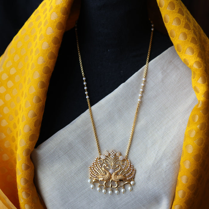 Heritage gold plated white stone long padakam necklace HP5654