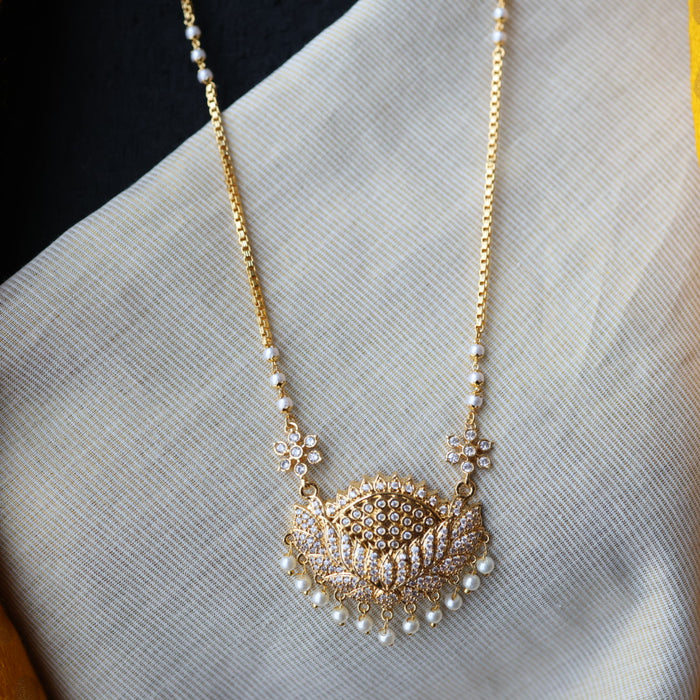 Heritage gold plated white stone long padakam necklace HP5611