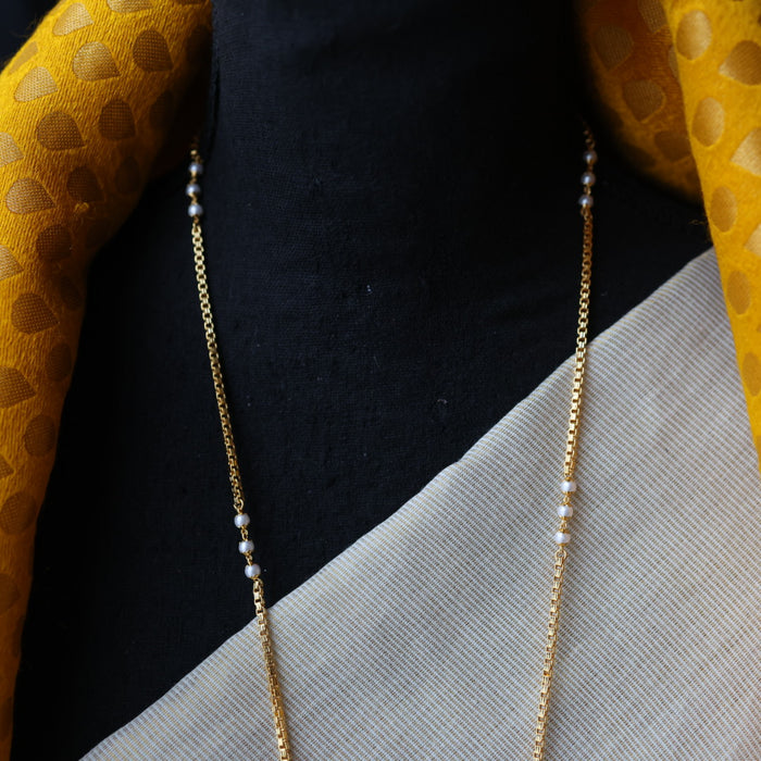 Heritage gold plated white stone long padakam necklace HP5611