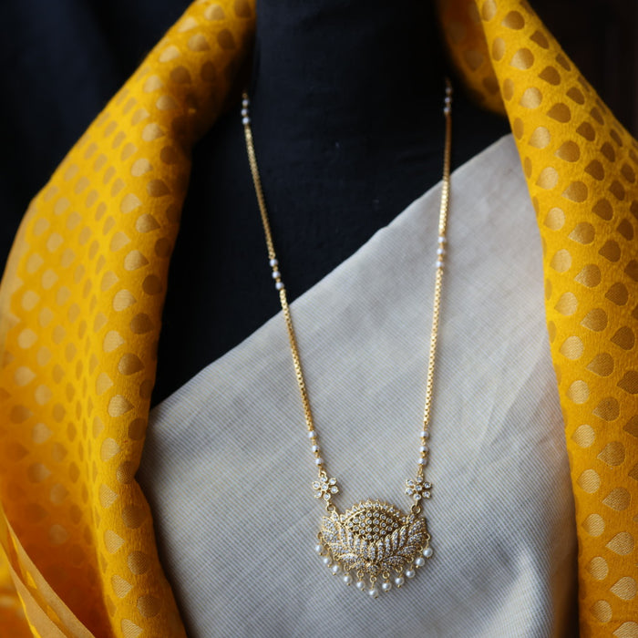 Heritage gold plated white stone long padakam necklace HP5611