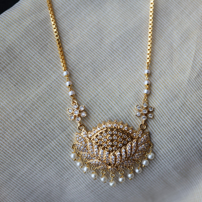 Heritage gold plated white stone long padakam necklace HP5611