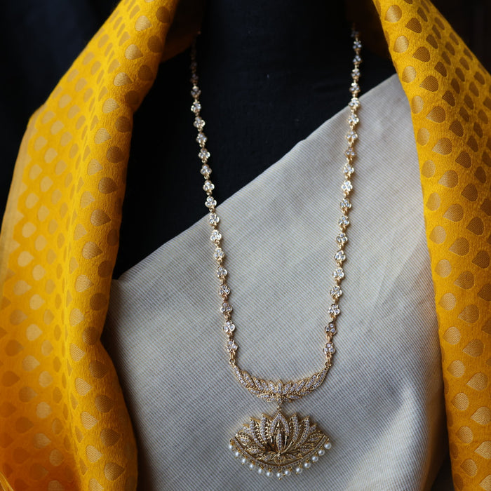 Heritage gold plated white stone long padakam necklace HP1116