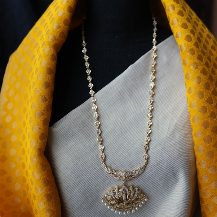 Heritage gold plated white stone long padakam necklace HP1116