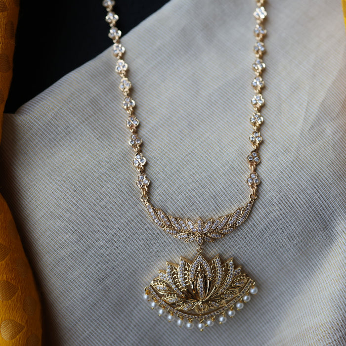Heritage gold plated white stone long padakam necklace HP1116