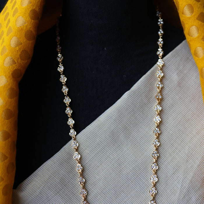Heritage gold plated white stone long padakam necklace HP1116