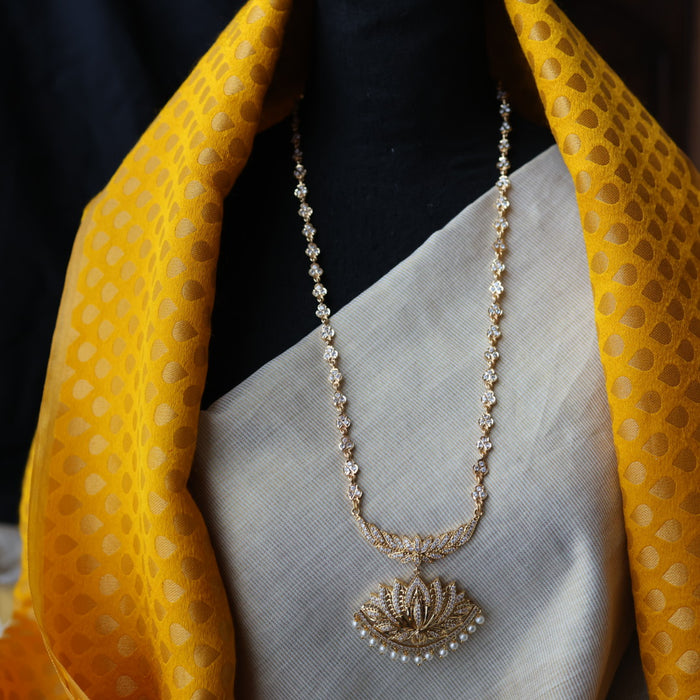 Heritage gold plated white stone long padakam necklace HP1116